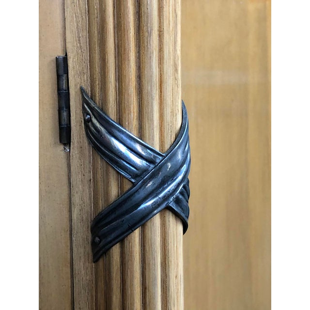 1940s French Sycamore 2-Door Cabinet With Pewter Mounts For Sale - Image 9 of 13