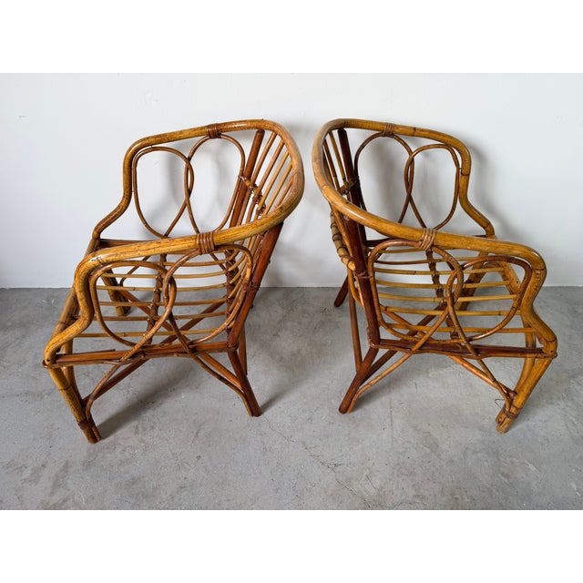 1970's Vintage Coastal Bamboo Rattan Barrel Lounge Chairs - A Pair For Sale - Image 12 of 17