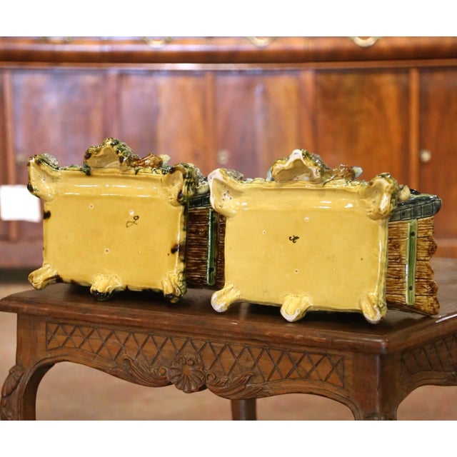Pair 19th Century French Palissy-Style Barbotine Majolica Bird Jardinières For Sale - Image 9 of 13