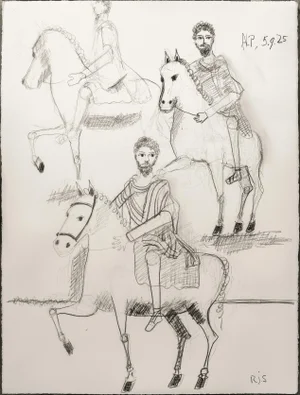 Charcoal Horse Drawing on 100% Cotton Paper, 76 X 56 Cm. Marcus Aurelius