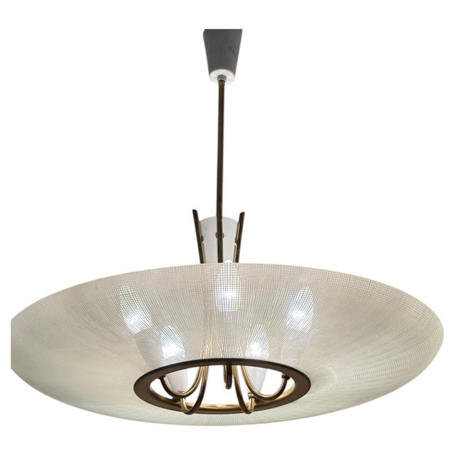 Mid-Century Brass and Textured Glass Pendant, 1950s For Sale - Image 9 of 16