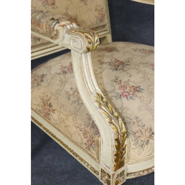 Pair French Louis XVI Style Parcel Gilt Armchairs For Sale - Image 11 of 11