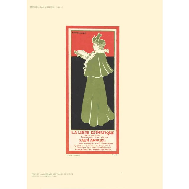 Modern 1897 Gisbert Combaz 'La Libre Esthetique' Vintage Green, Red, Black Germany Lithograph For Sale - Image 3 of 3