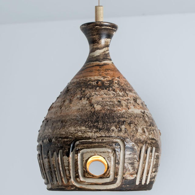 Beige Brown Beige Ceramic Pendant Light, Denmark, 1970s For Sale - Image 8 of 14