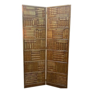 Late 20th Century Bibliotheque 2-Panel Leather Screen Room Divider Attributed to Maitland-Smith For Sale