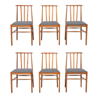 Elegantly Restored Set of Six 1960s Solid Maple Modern Dining Chairs For Sale