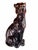 A fabulous vintage ceramic cat sculpture with a dramatic high-gloss black glaze and elegant gold-painted facial details....