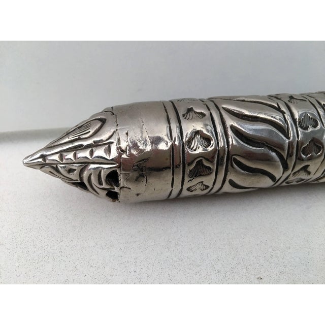 Antique metal scroll document holder, circa 1900 Antique metal scroll holder, circa 1900. The cylindrical container with...