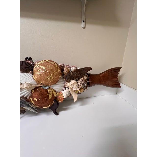 Coastal Shell Encrusted Mixed Media Fish For Sale - Image 3 of 5