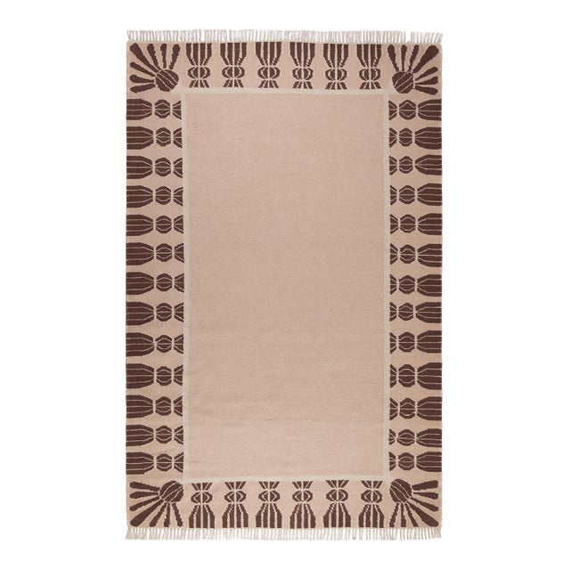 Part & Parcel Goods Wool Tassel Runner, 2’6” x 10', Bisque, Chocolate and Eggshell For Sale