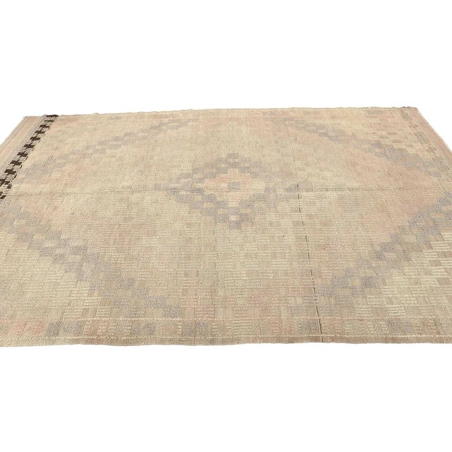 Mid 20th Century Vintage Faded Turkish Embroidered Kilim For Sale - Image 4 of 7