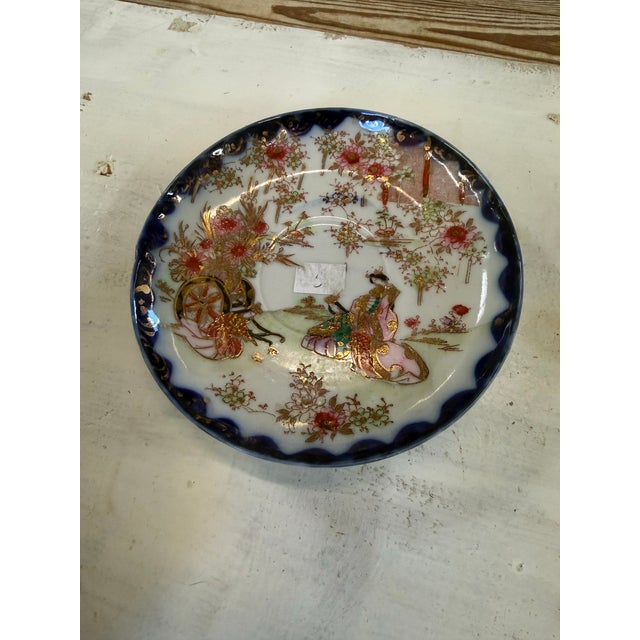Japanese Antique Handpainted Cup and Saucer Geisha in Garden 1860s For Sale - Image 3 of 5