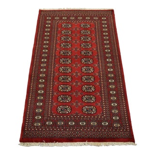 Bokhara Rug 3’2” X 5’2” Red Wool Tribal Hand-Knotted Oriental Carpet For Sale