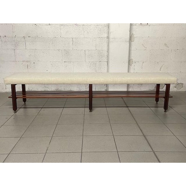 Large Vintage Bench in Teak and Fabric, 1960s For Sale - Image 14 of 18