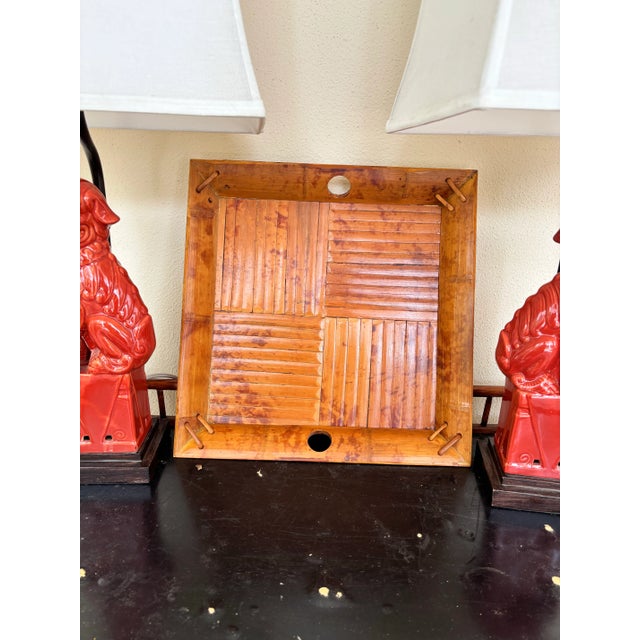 Hollywood Regency 2 Rattan Bamboo Trays. With Leather Straps for Detail. For Sale - Image 3 of 6