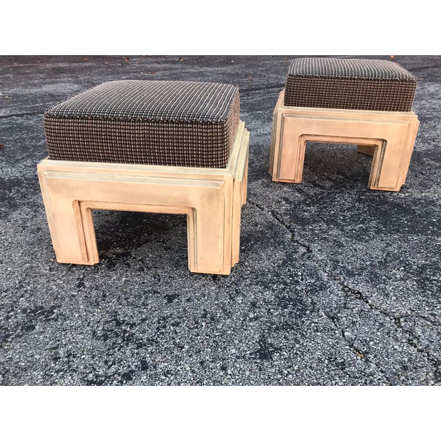 1960s 1960s Signed Phyllis Morris Wood Upholstered Stools - a Pair For Sale - Image 5 of 13