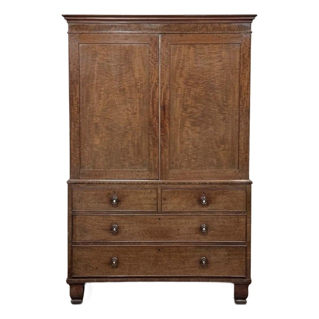 19th Century English Figured Walnut Linen Press ~ Wardrobe For Sale