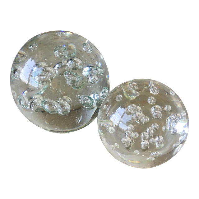 Clear Glass Paperweights With Bubbles a Pair Chairish