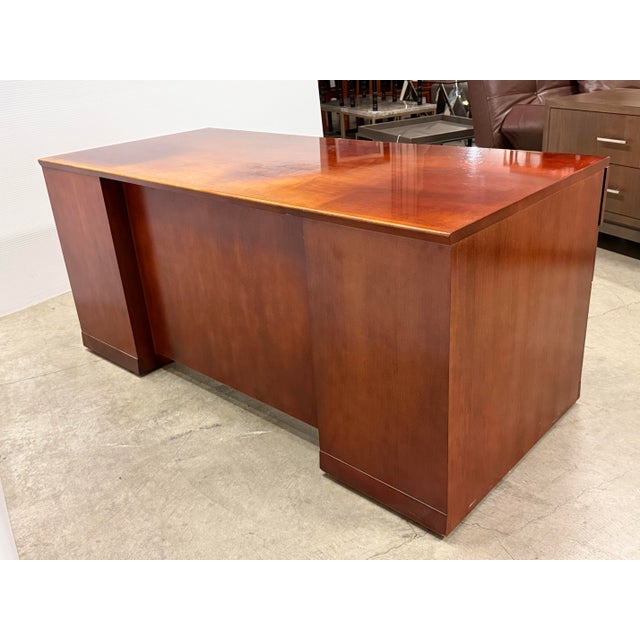 Wood Transitional Cherry Stain Executive Desk For Sale - Image 7 of 12