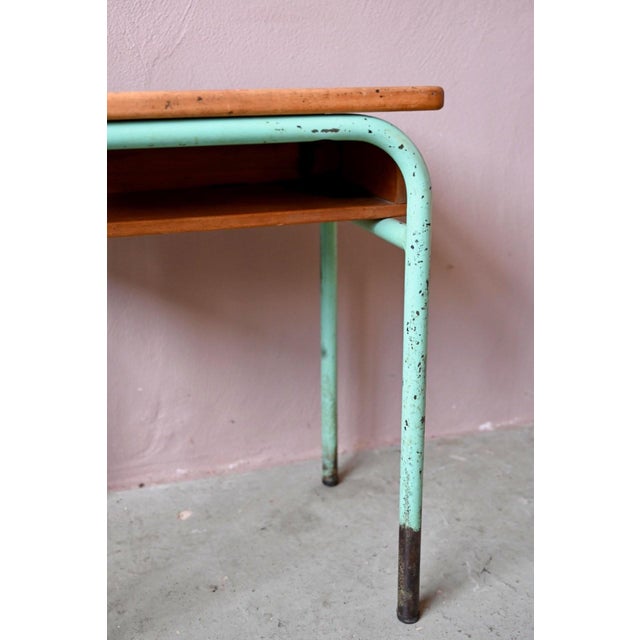 Wood Vintage School Desk in Mint Green Metal and Wood, 1950s For Sale - Image 7 of 9