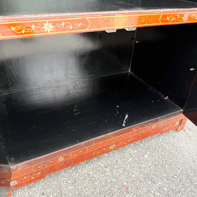 Vintage Chinese Red Hand Painted Armoire/Caninet For Sale - Image 9 of 11