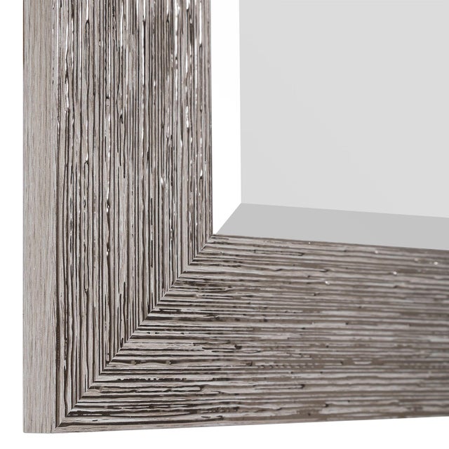 Modern Textured Wide Framed Rectangular Entry Mirror- Silver For Sale - Image 3 of 8