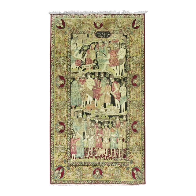 Late 19th Century Judaical Persian Kerman Rug, Story of Joseph For Sale