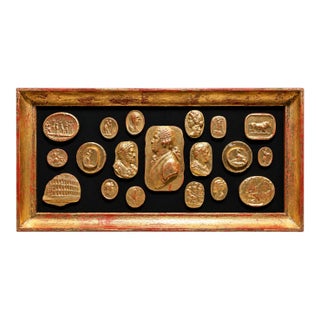 Neoclassical Vintage Grand Tour Gilded Cameo Intaglio Arrangement in Gilded Frame For Sale