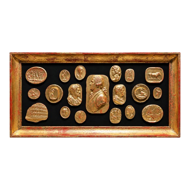 Neoclassical Vintage Grand Tour Gilded Cameo Intaglio Arrangement in Gilded Frame For Sale