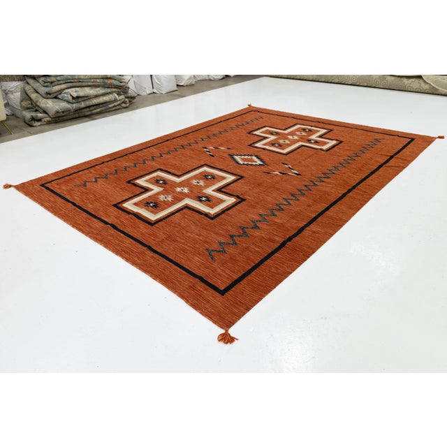 Handmade Modern Navajo Style Wool Rug - Terracotta & Earth Tones - 9x12 For Sale - Image 10 of 11