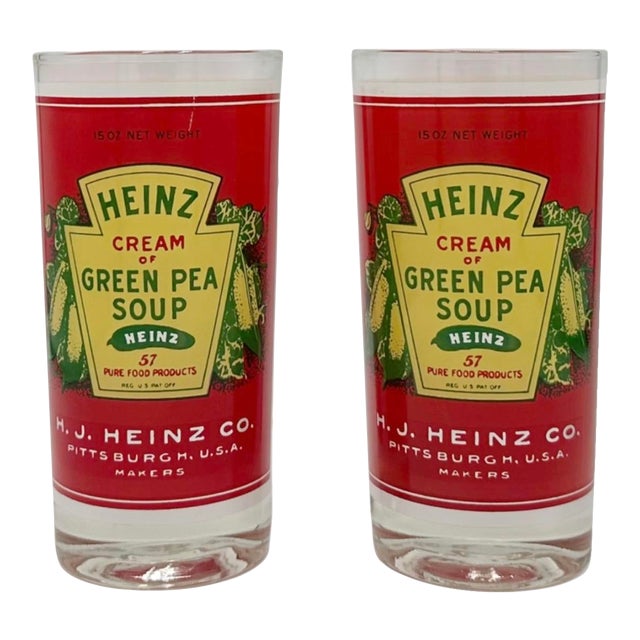 Vintage Georges Briard Heinz Cream of Green Pea Soup Glasses - a Pair For Sale