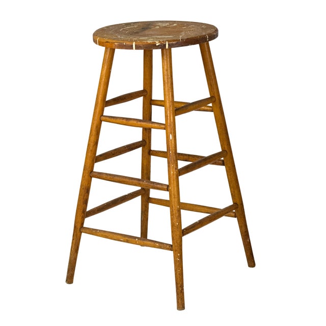 Vintage 1940s Pair of (2) 29.25" Tall Wood Artist Studio Stools For Sale - Image 9 of 18
