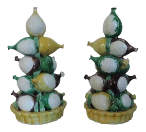 18th / 19th Century Chinese Porcelain Altar Temple Fruit Pyramids of Pomegranates in the Kangxi Taste - a Pair