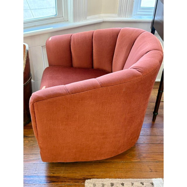 Burnt Orange 1970s Mid Century Modern Classic Swivel Chairs, Pair For Sale - Image 8 of 11