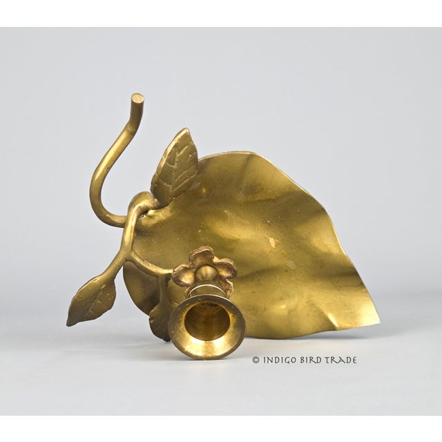 Brass Vintage Solid Brass Leaf Candlestick Holder For Sale - Image 8 of 8