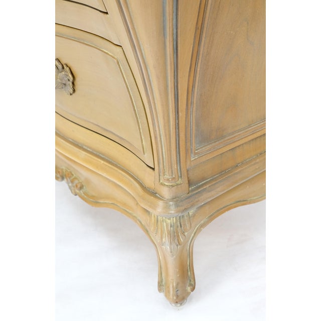 Pair Bombe White Wash Pickled Burl Wood Night Stands End Tables Brass Pulls Mint For Sale - Image 15 of 16