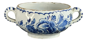 Blue and White Floral Tin-Glazed 2-Handled Delft Bowl, 18th Century