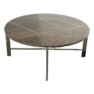 Vintage Modern Marble Style & Chrome Brown Coffee Table For Sale