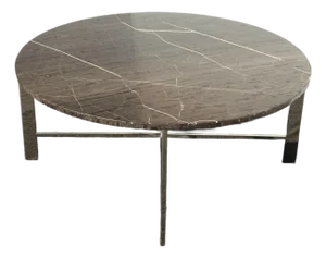Vintage Modern Marble Style & Chrome Brown Coffee Table
