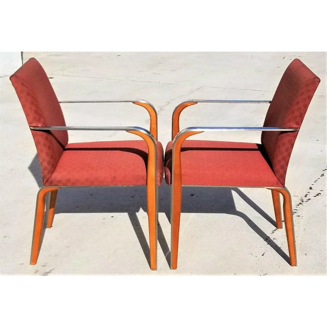 Mcm Bernhardt Solid Chrome Wood Upholstered Dining Armchairs Accent Chairs Set Of 2 Chairish