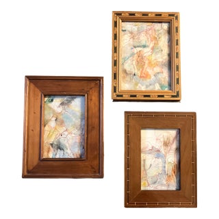 1940’s 3 Original Abstract Drawings/Watercolor Paintings Vintage Tabletop Frames-Set of 3 For Sale