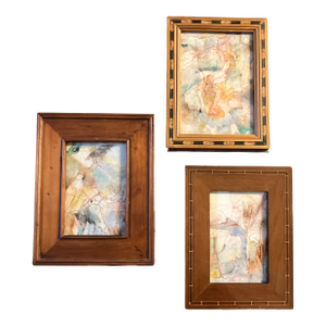 1940’s 3 Original Abstract Drawings/Watercolor Paintings Vintage Tabletop Frames-Set of 3