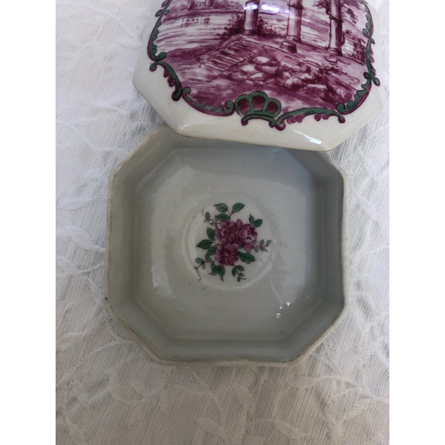 19th Century Sceaux French Porcelain Lidded Box in Deep Pink, Aqua Green For Sale - Image 9 of 12