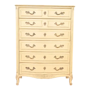 Henredon French Provincial Louis XV Cream Lacquered Highboy Dresser, Circa 1960s