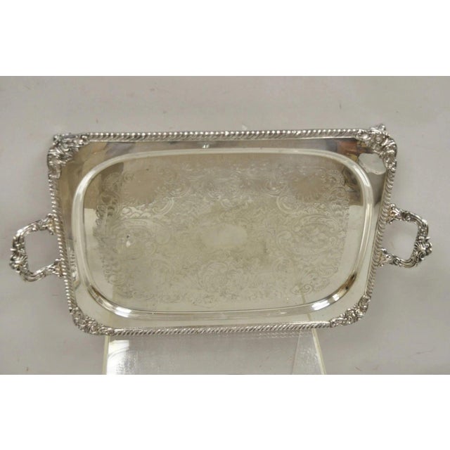 Vintage English Victorian Twin Handle Silver Plated Bar Serving Platter Tray For Sale - Image 9 of 11