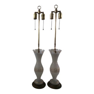 Antique Opaline and Gold Trim Table Lamps - a Pair For Sale