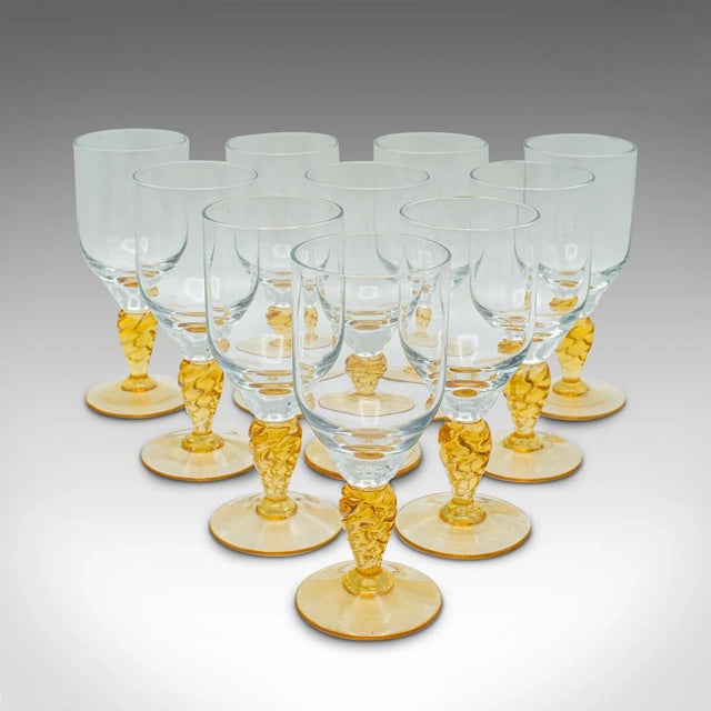 Set of 10 vintage stem glasses. A French, decorative wine goblet or spirit glass, dating to the mid 20th century, circa...