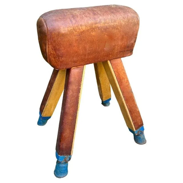 Gymnasium Leather Pommel Horse Bench Saddle Holder on Legs For Sale - Image 12 of 12