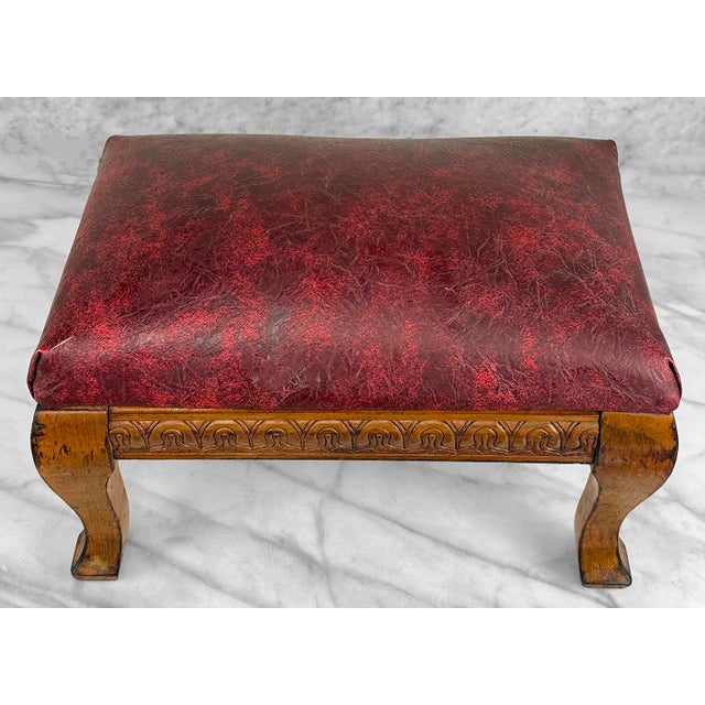 Antique Edwardian Maple Carved Footstool Ottoman For Sale - Image 6 of 11