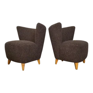 1940’s Art Deco Mid-Century Wingback Lounge Chairs in Shearling - a Pair